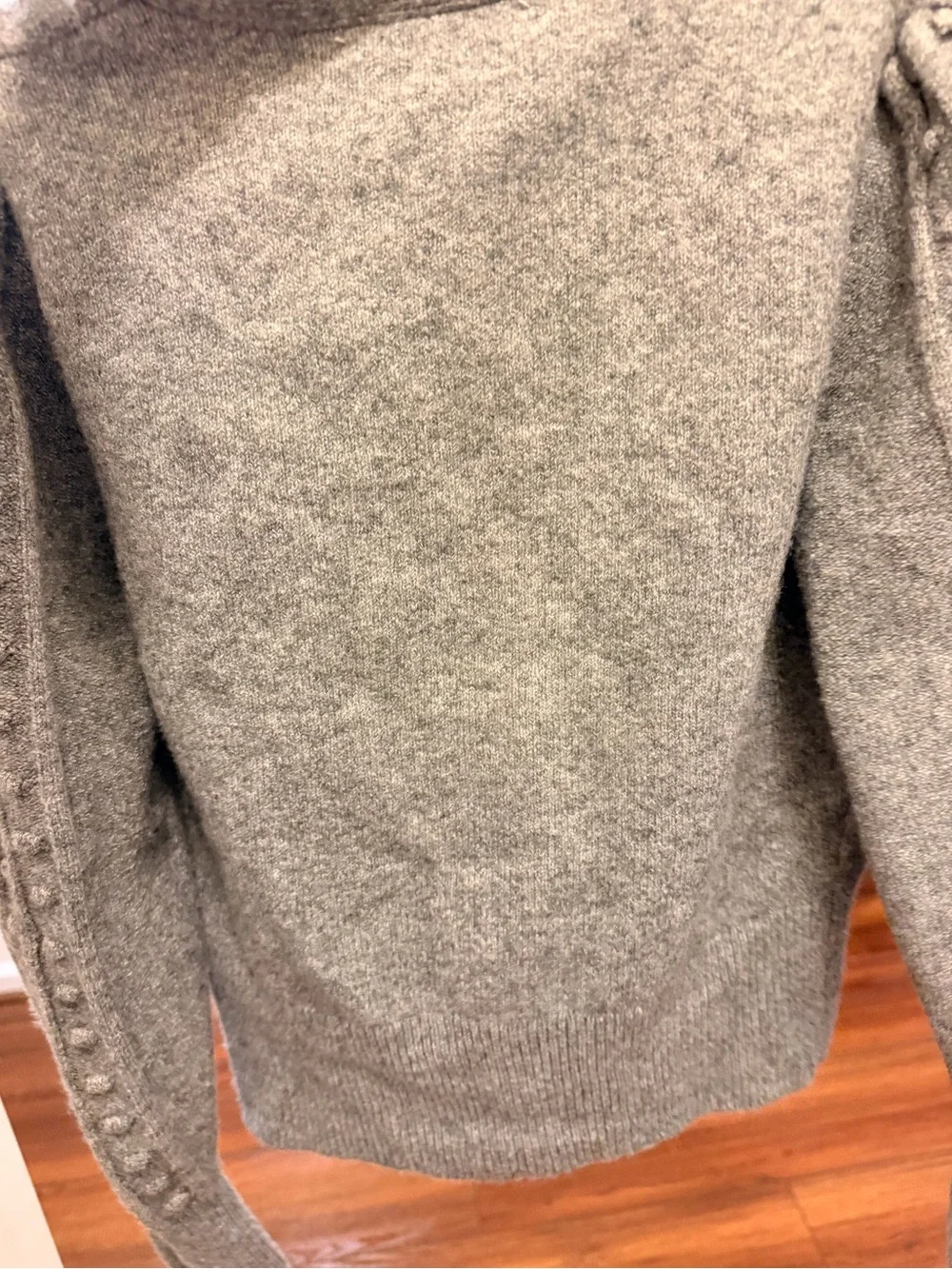 Free People Gray Knit Bobble Cardigan with Lace Trim